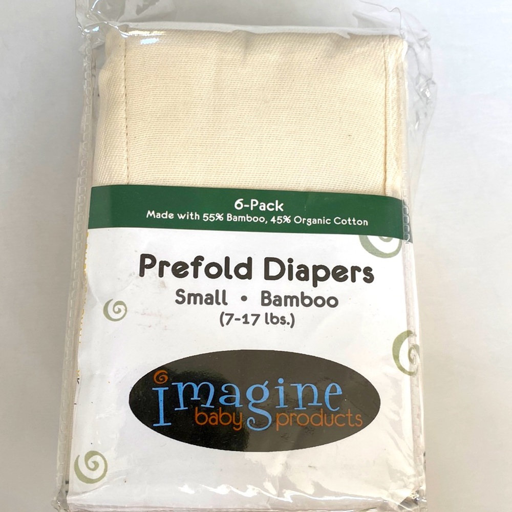 IMAGINE Bamboo Cotton Prefolds 6-Pack Size Small 7-17 lbs Set of 6 Cloths